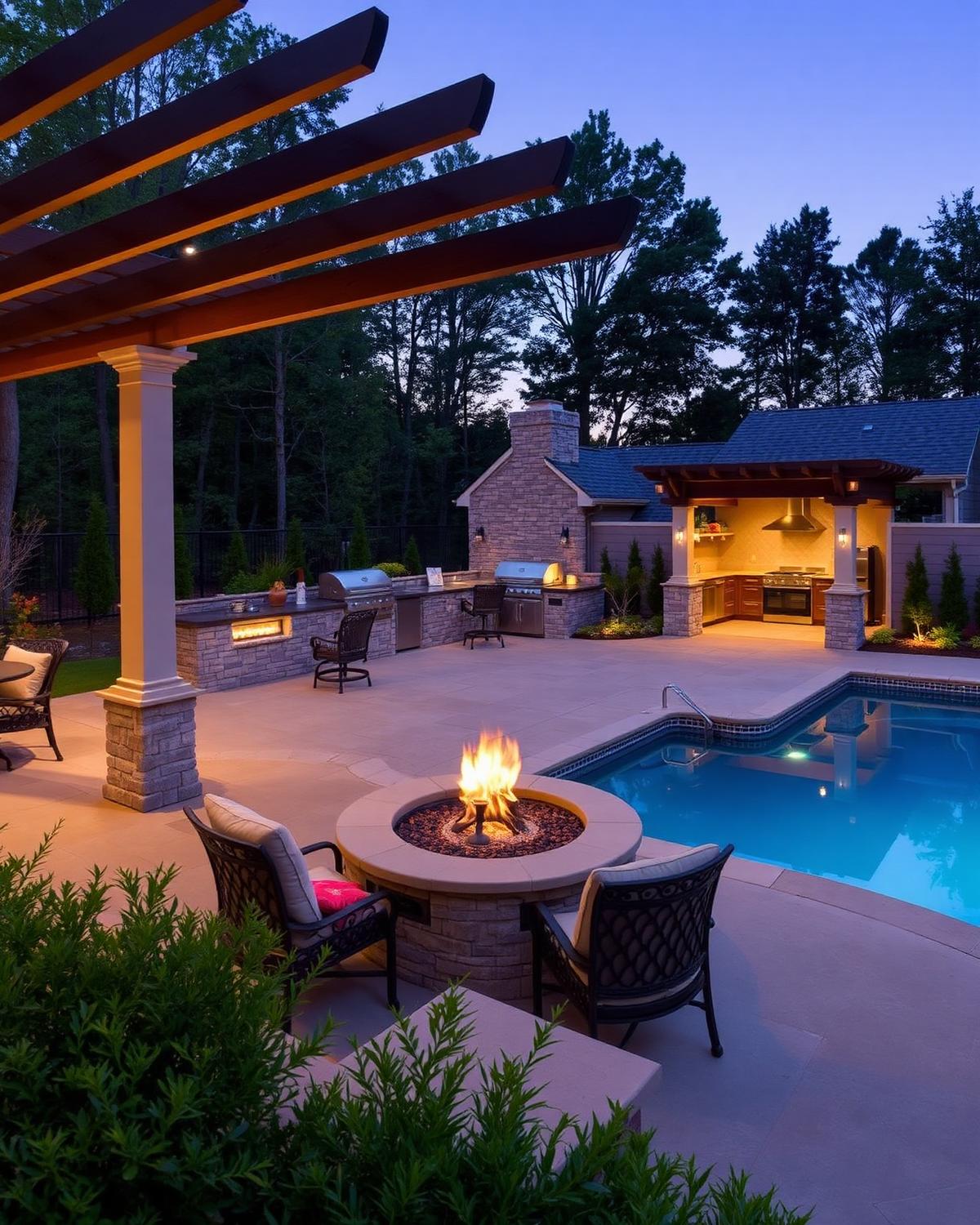 Outdoor living with pool and pergola